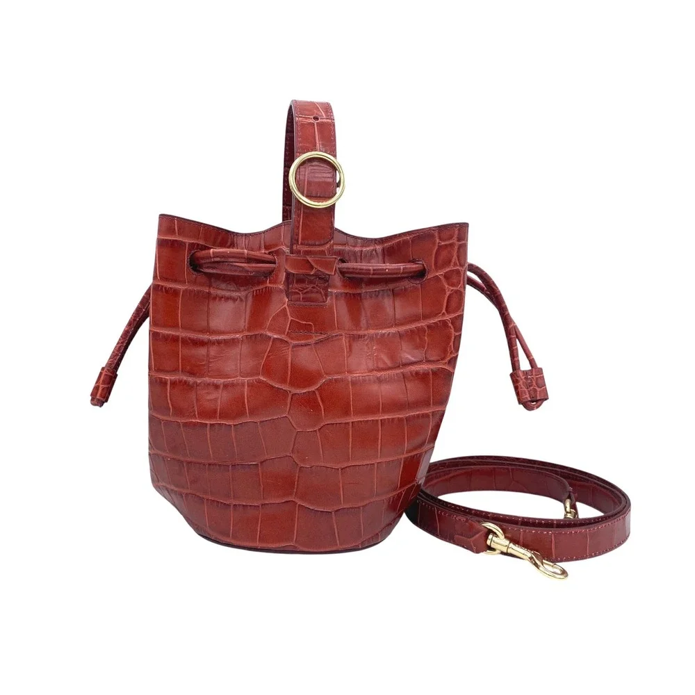 Cuyana Mini Bucket Bag Red Croc Embossed Leather Gold Hardware SAMPLE
